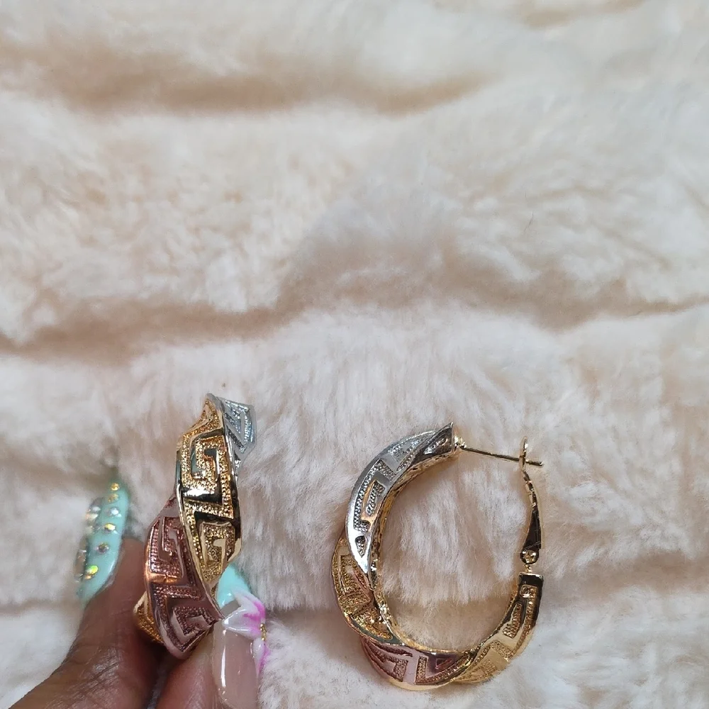 Tri-Tone Twisted Hoop Earrings - Gold, Silver & Rose